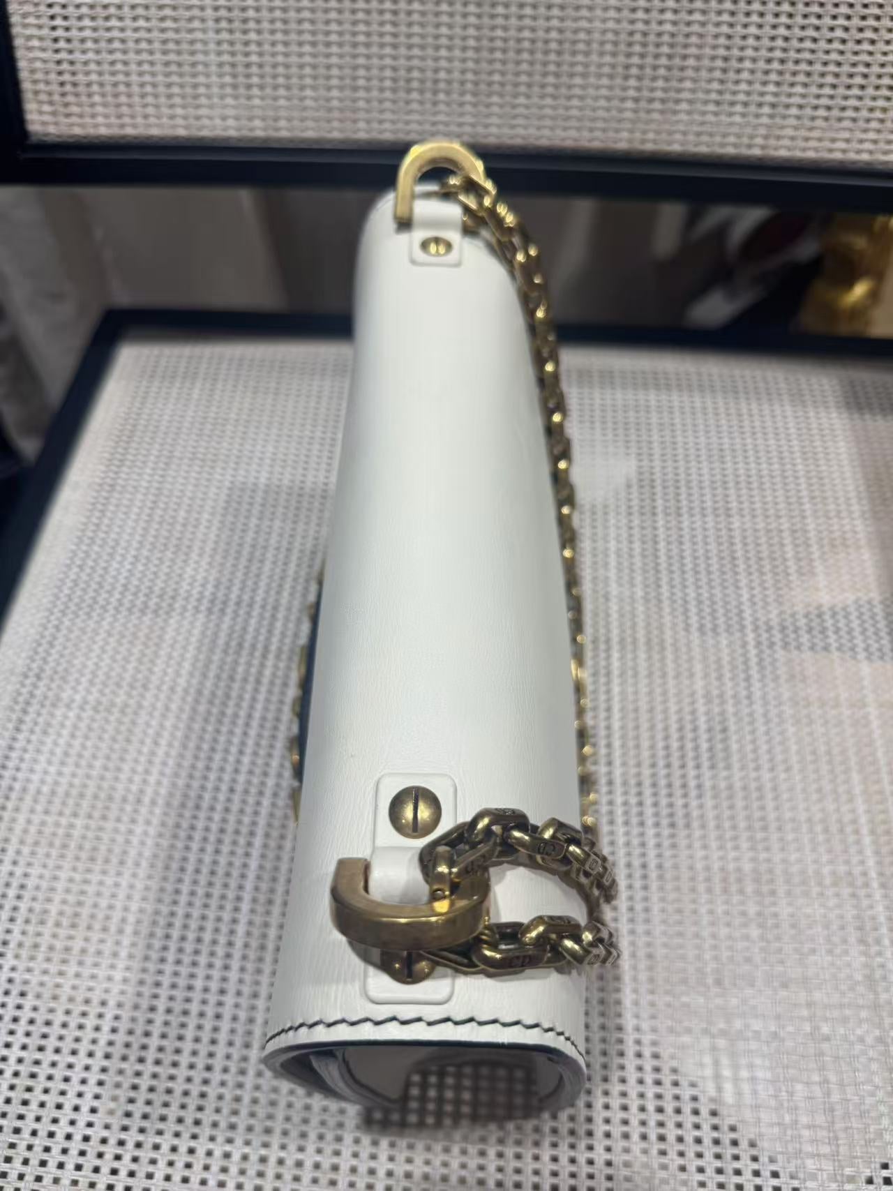 Pre-owned Certified Dior J’adior Clutch with Chain White Calfskin Golden Hardware, w/ dust bag