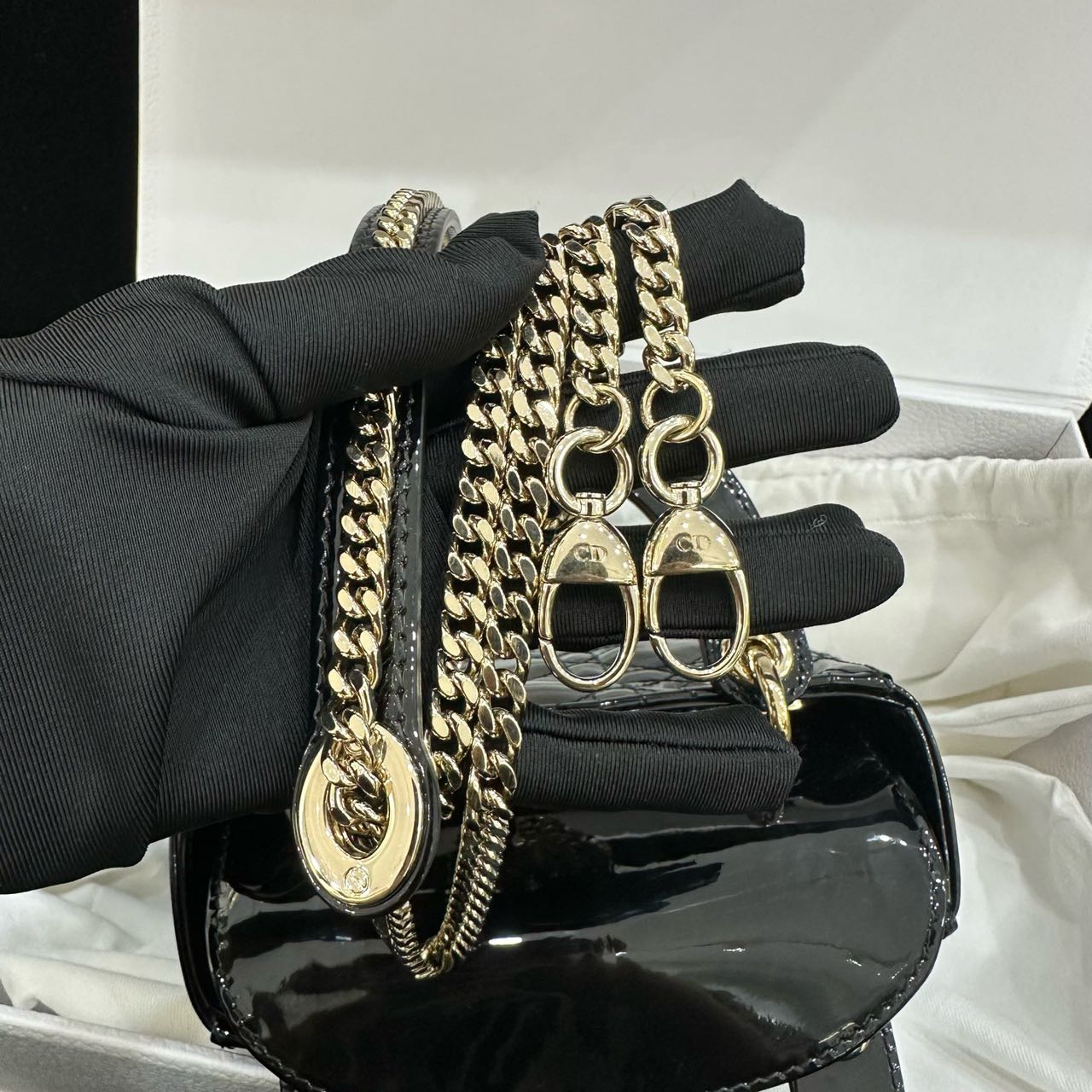 Pre-owned Certified Dior Mini Lady Dior in Black Patent Leather with Golden Hardware, 2020, w/full set