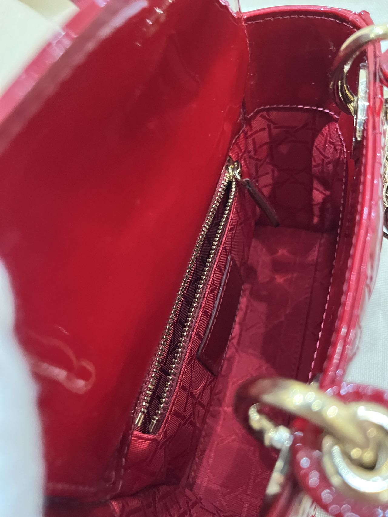 Pre-owned Certified Dior Mini Lady Dior in Dark Cherry Red Patent Leather with Light Golden Hardware, 2018, w/ Full Set