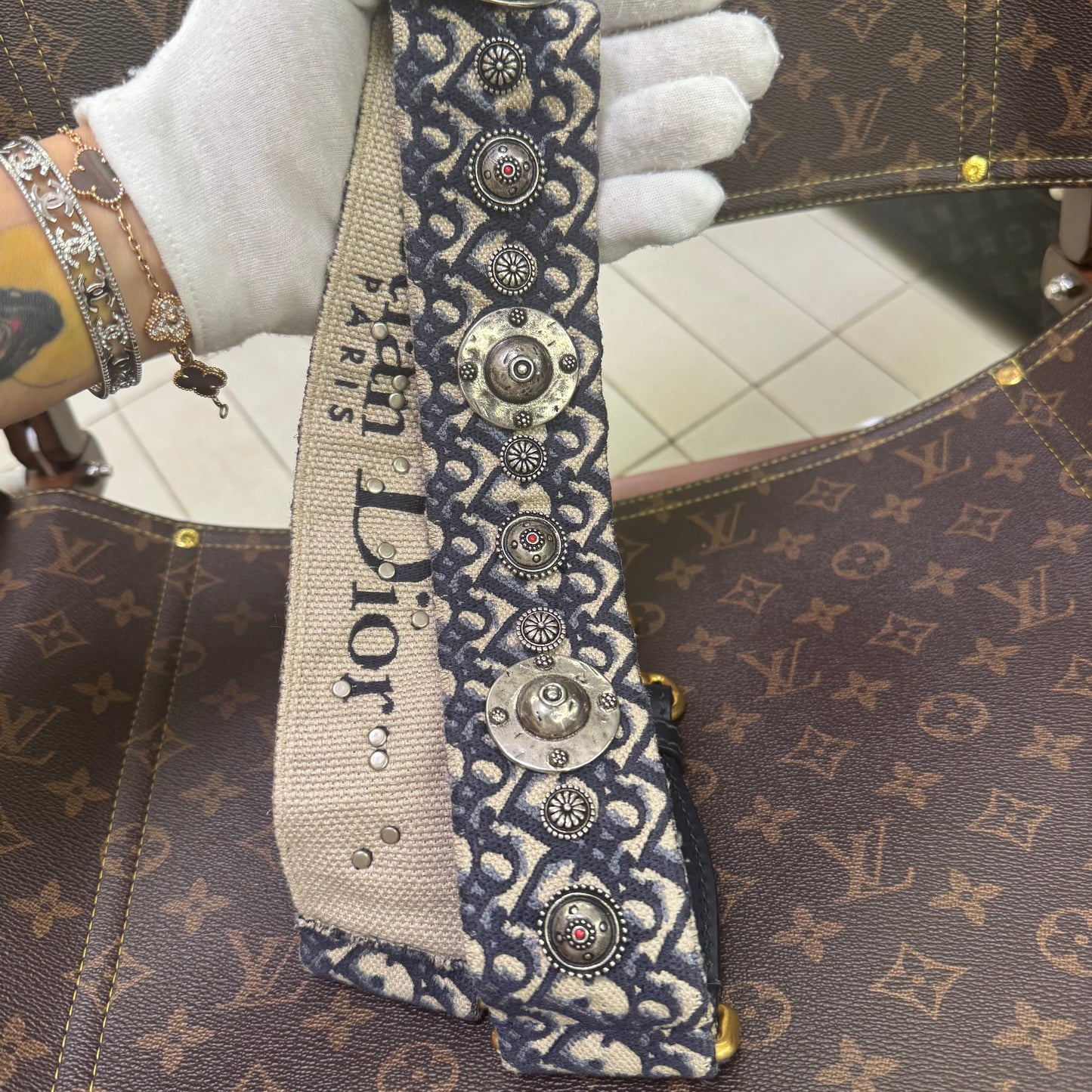 Pre-owned Dior Saddle Medium Blue Oblique Canvas Golden Hardware, 2018, Full Set with the Dior Strap