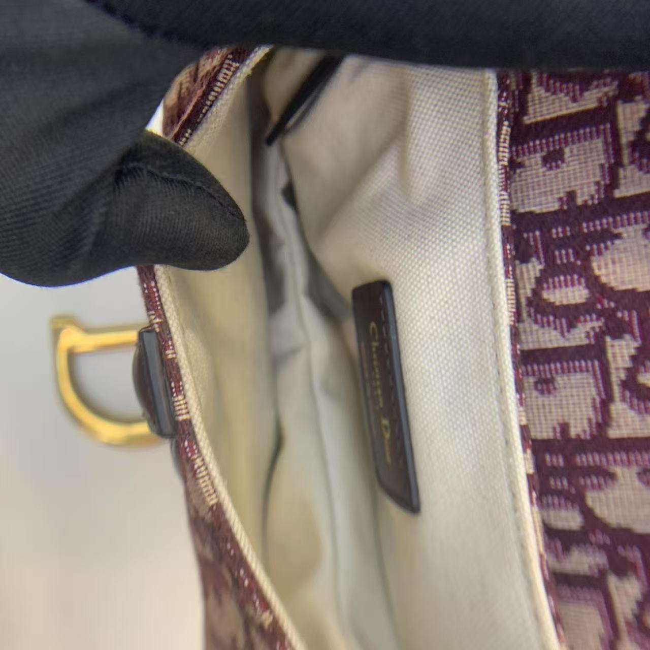 Pre-owned Dior Saddle Small Burgundy Oblique Canvas Golden Hw, 2019, Full Set with Dior Strap