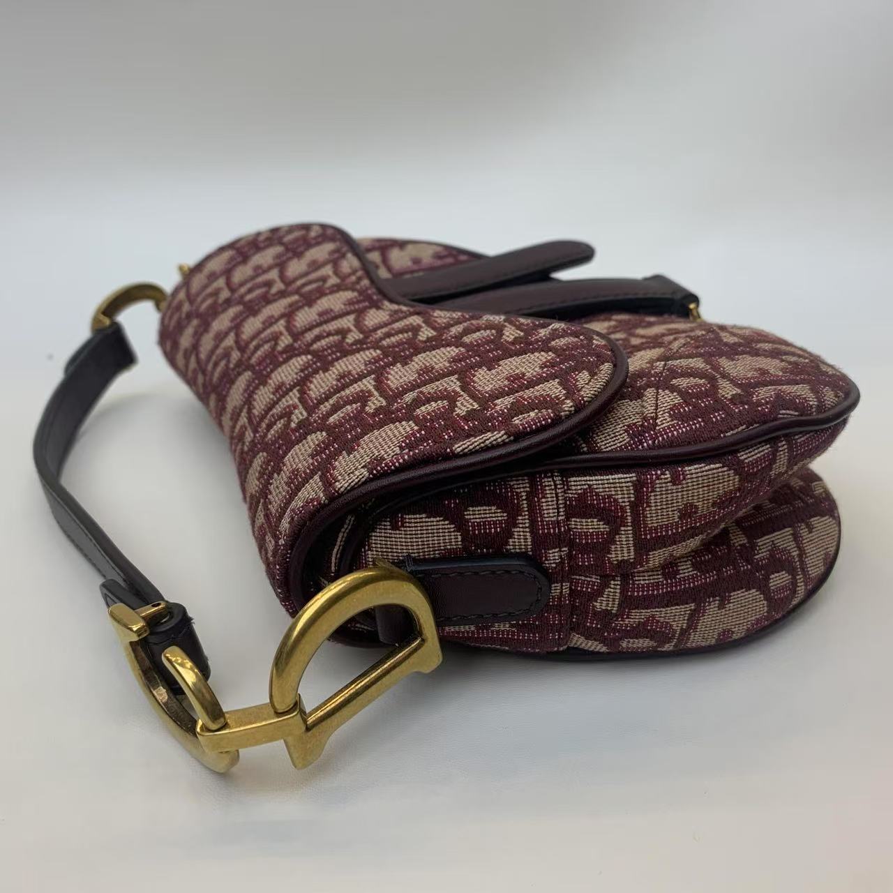 Pre-owned Dior Saddle Small Burgundy Oblique Canvas Golden Hw, 2019, Full Set with Dior Strap