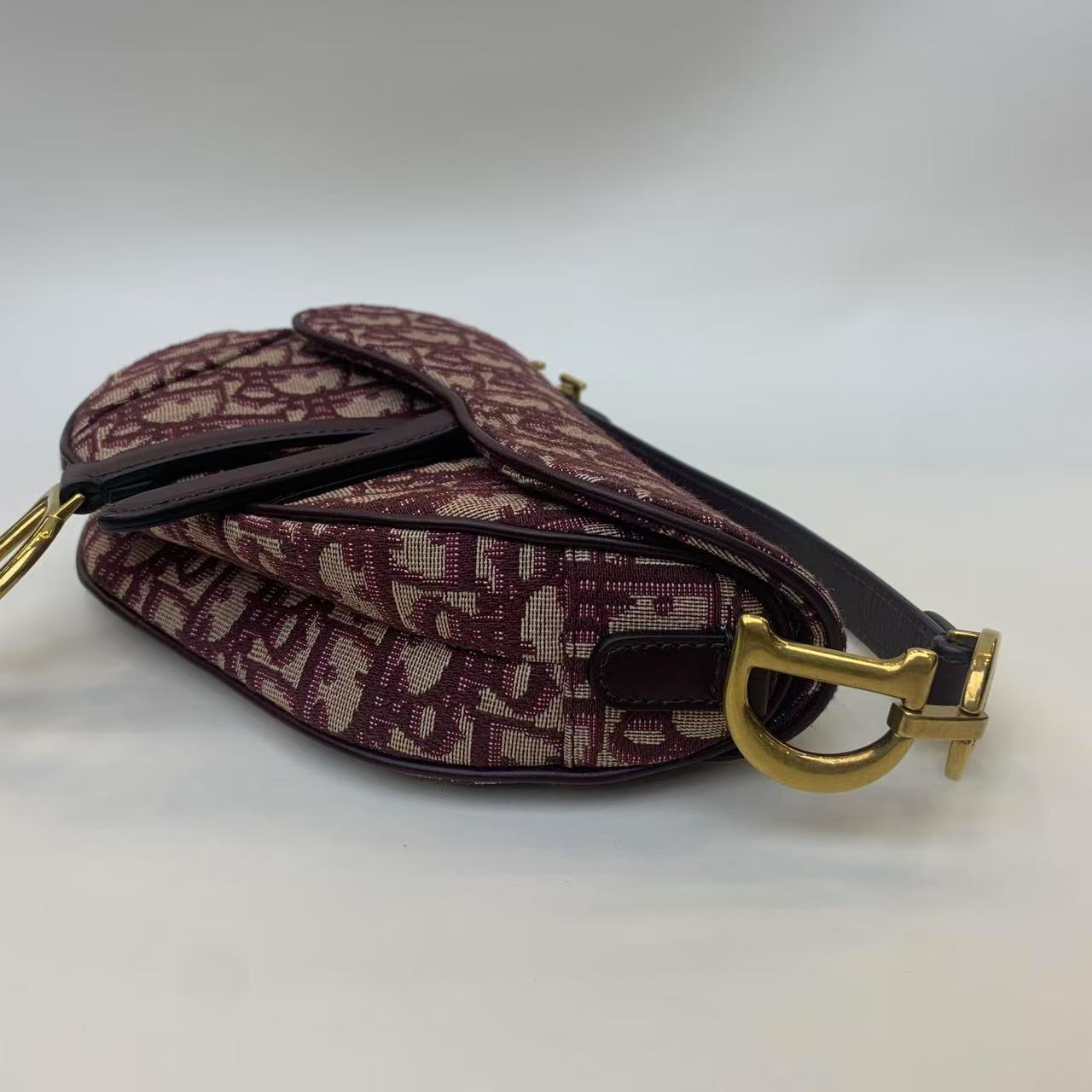 Pre-owned Dior Saddle Small Burgundy Oblique Canvas Golden Hw, 2019, Full Set with Dior Strap