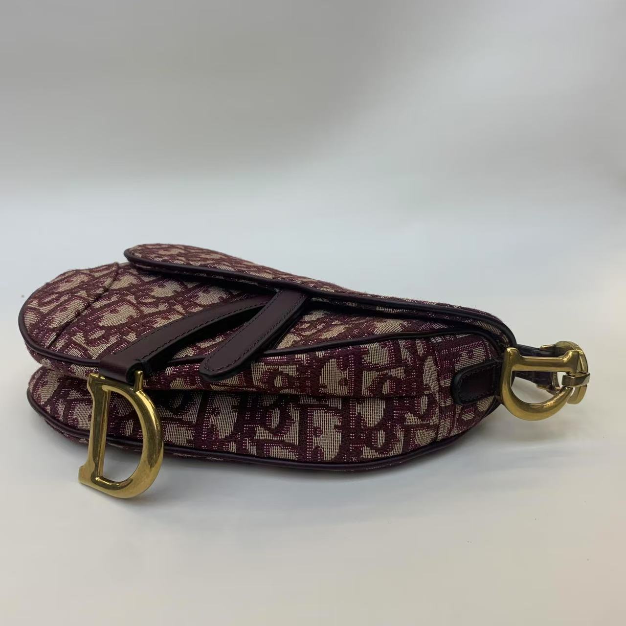 Pre-owned Dior Saddle Small Burgundy Oblique Canvas Golden Hw, 2019, Full Set with Dior Strap