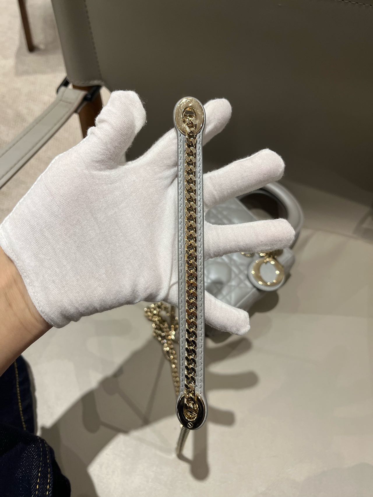 Pre-owned Certified Dior Small Lady Dior in Grey Lambskin with Golden Hardware, w/ strap