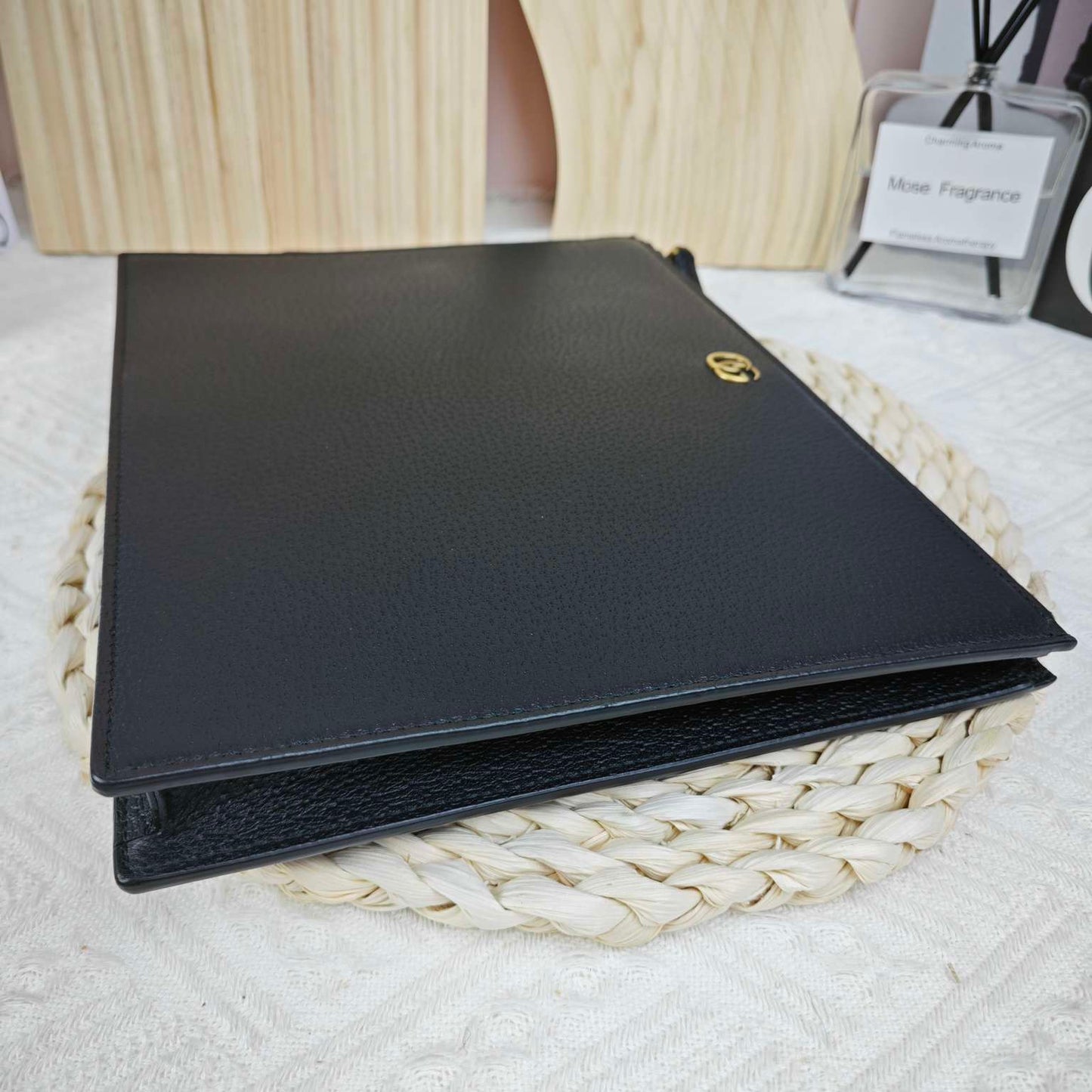Pre-owned Brand New Gucci Black Calfskin Pouch / Clutch, full set