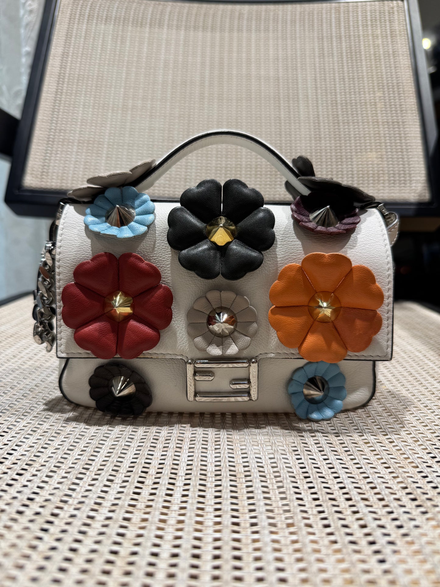 Pre-owned Certified Fendi Flowerland Micro Double Baguette