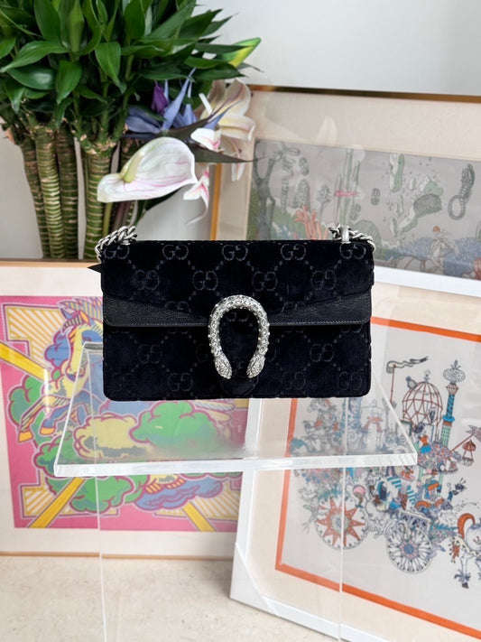 Pre-owned Gucci Dionysus Medium Back Velvet with Crystal Clasp, w/ dust bag