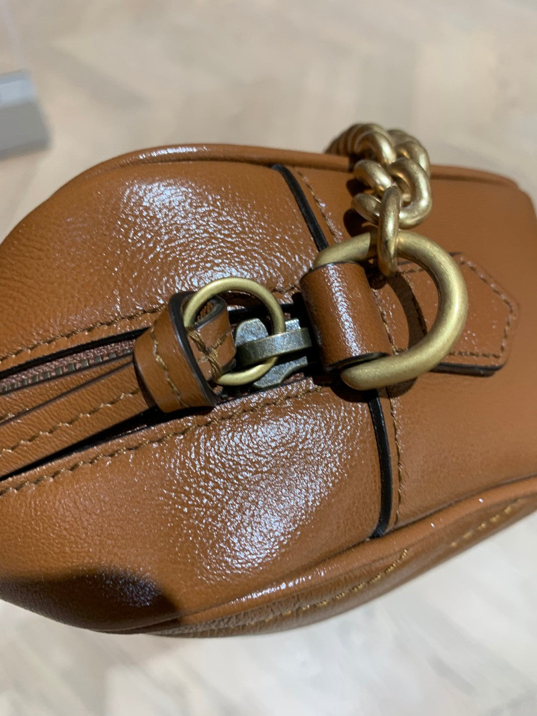 Pre-owned Certified Gucci Marmont Small Camera Bag Caramel Brown Calfskin Golden Hw, w/ dust bag