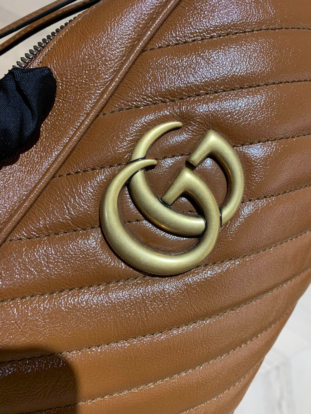 Pre-owned Certified Gucci Marmont Small Camera Bag Caramel Brown Calfskin Golden Hw, w/ dust bag