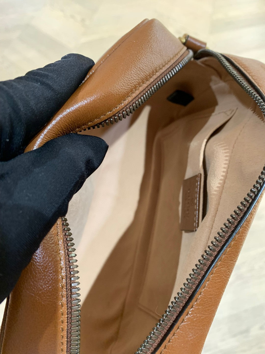 Pre-owned Certified Gucci Marmont Small Camera Bag Caramel Brown Calfskin Golden Hw, w/ dust bag