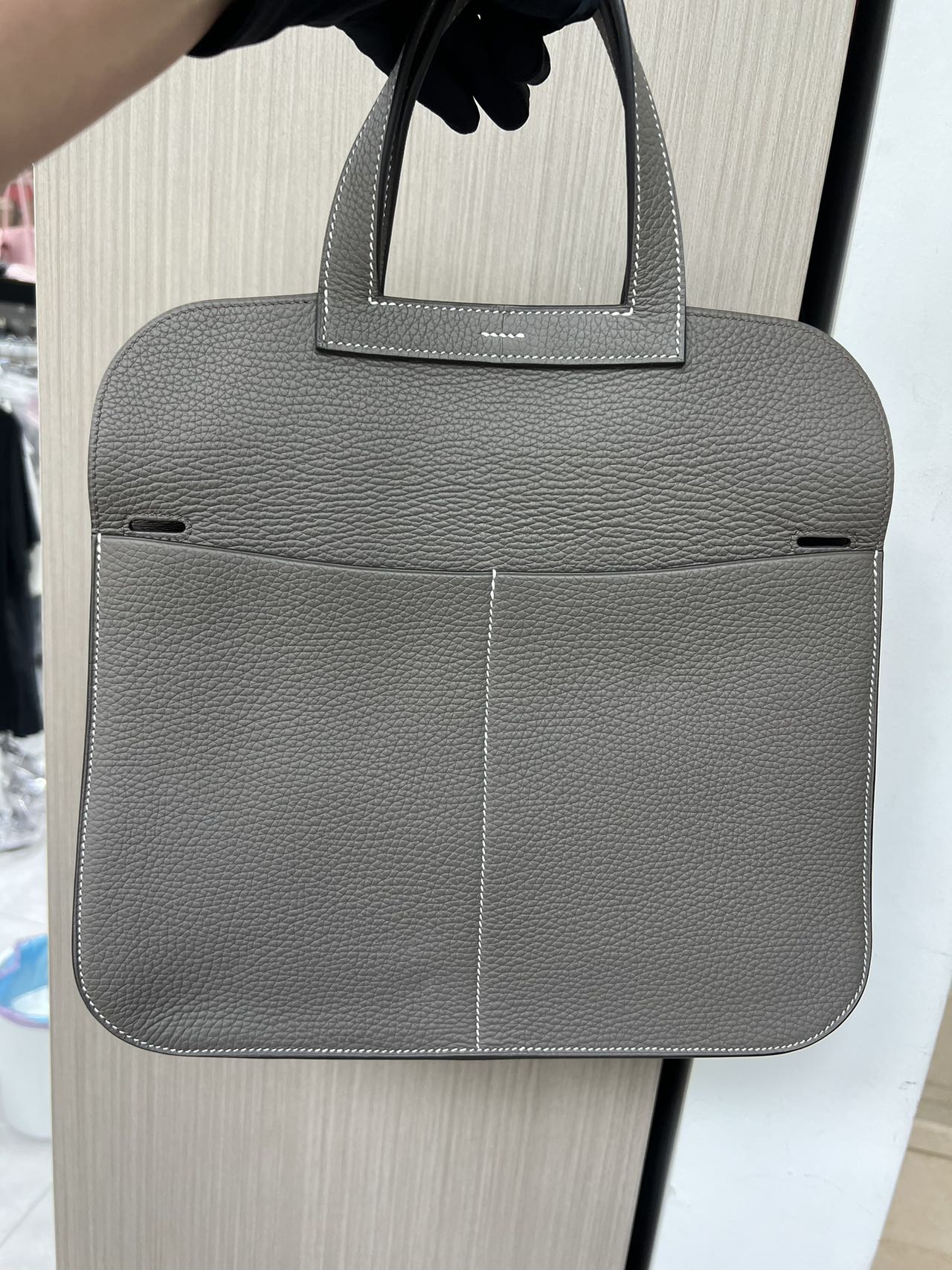 Pre-owned Certified Hermes Halzan 31 Etain Clemence Leather, 2019, Full Set