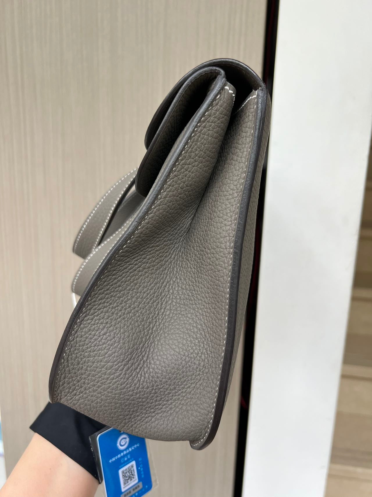 Pre-owned Certified Hermes Halzan 31 Etain Clemence Leather, 2019, Full Set