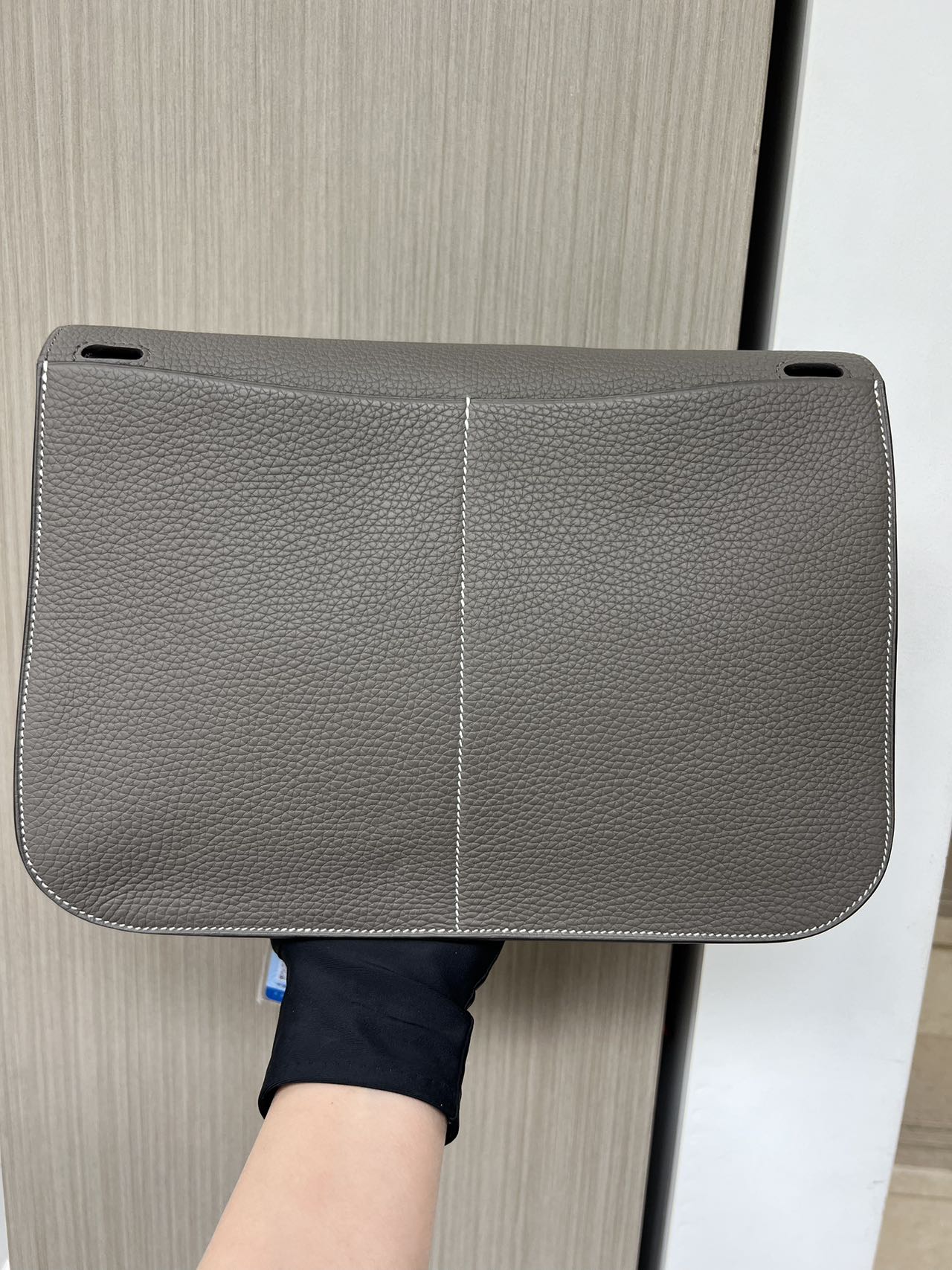 Pre-owned Certified Hermes Halzan 31 Etain Clemence Leather, 2019, Full Set