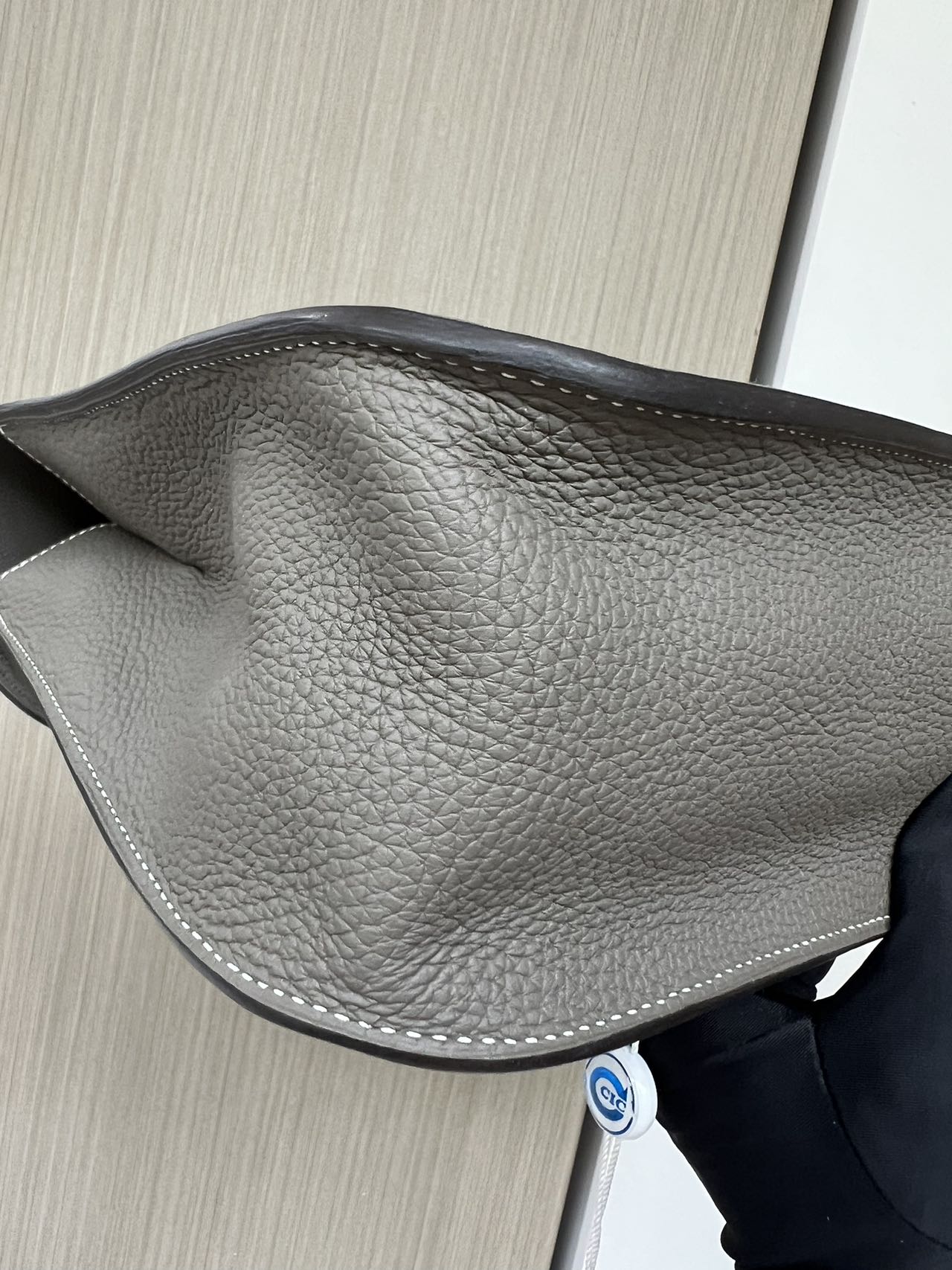 Pre-owned Certified Hermes Halzan 31 Etain Clemence Leather, 2019, Full Set