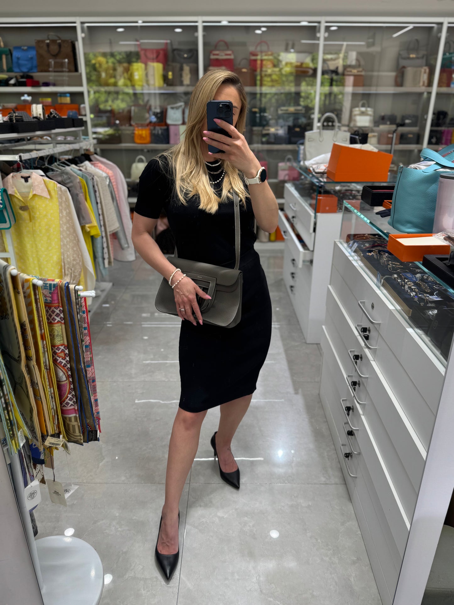 Pre-owned Certified Hermes Halzan 31 Etain Clemence Leather, 2019, Full Set
