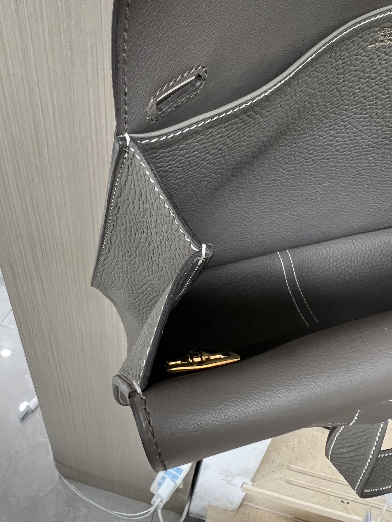 Pre-owned Certified Hermes Halzan 31 Etain Clemence Leather, 2019, Full Set