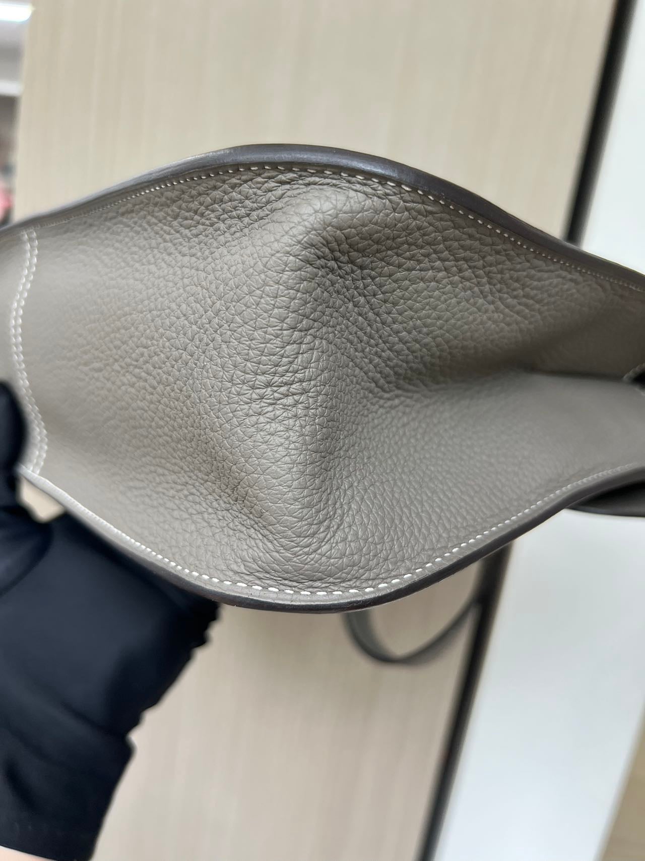 Pre-owned Certified Hermes Halzan 31 Etain Clemence Leather, 2019, Full Set