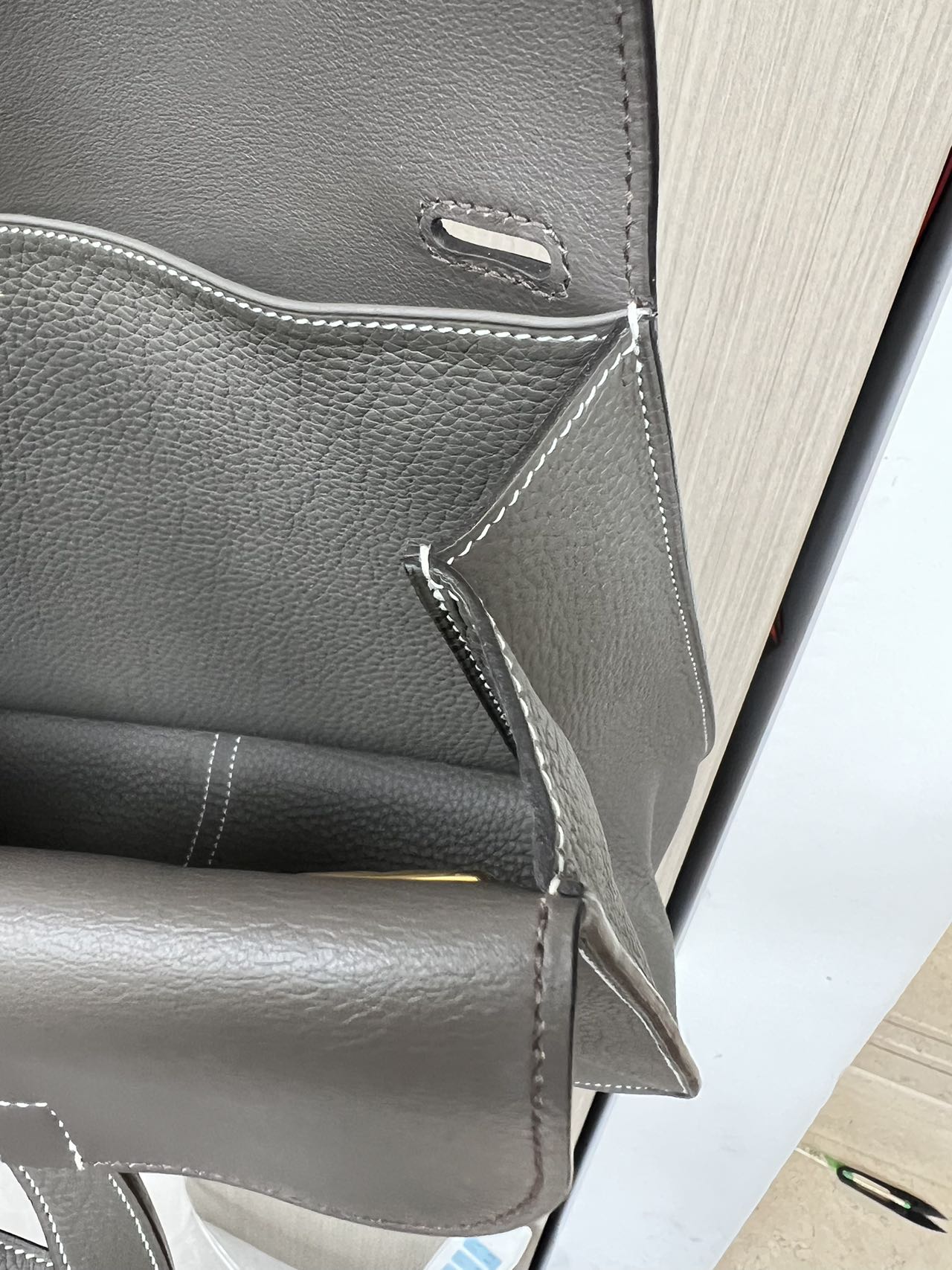 Pre-owned Certified Hermes Halzan 31 Etain Clemence Leather, 2019, Full Set