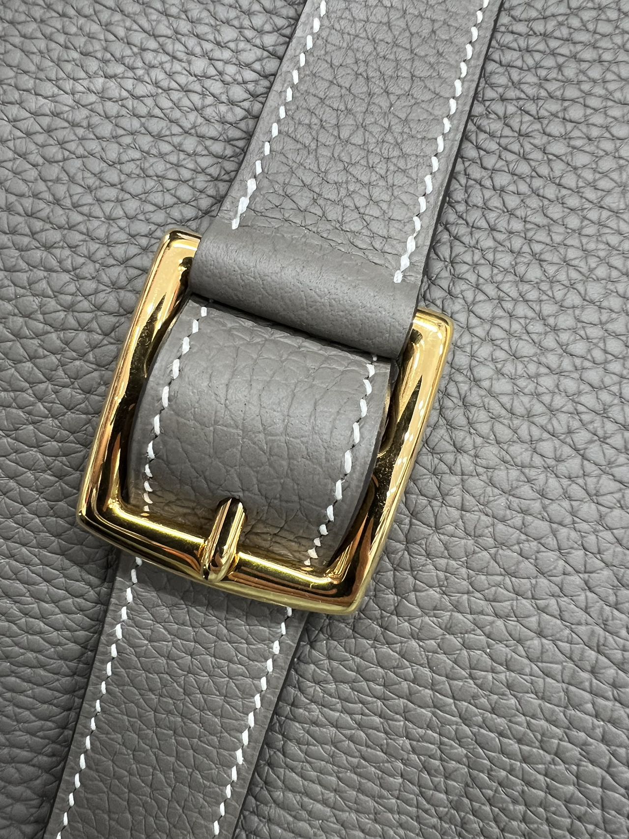 Pre-owned Certified Hermes Halzan 31 Etain Clemence Leather, 2019, Full Set