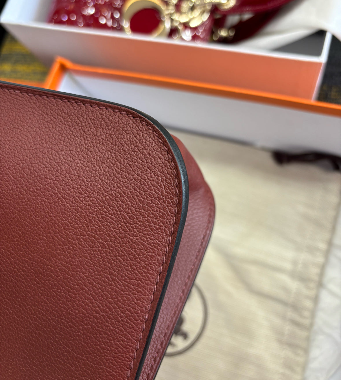 Pre-owned Halzan 25 57 Bordeaux Evercolor Leather Golden Hw, 2020 (Y Stamp), Full Set