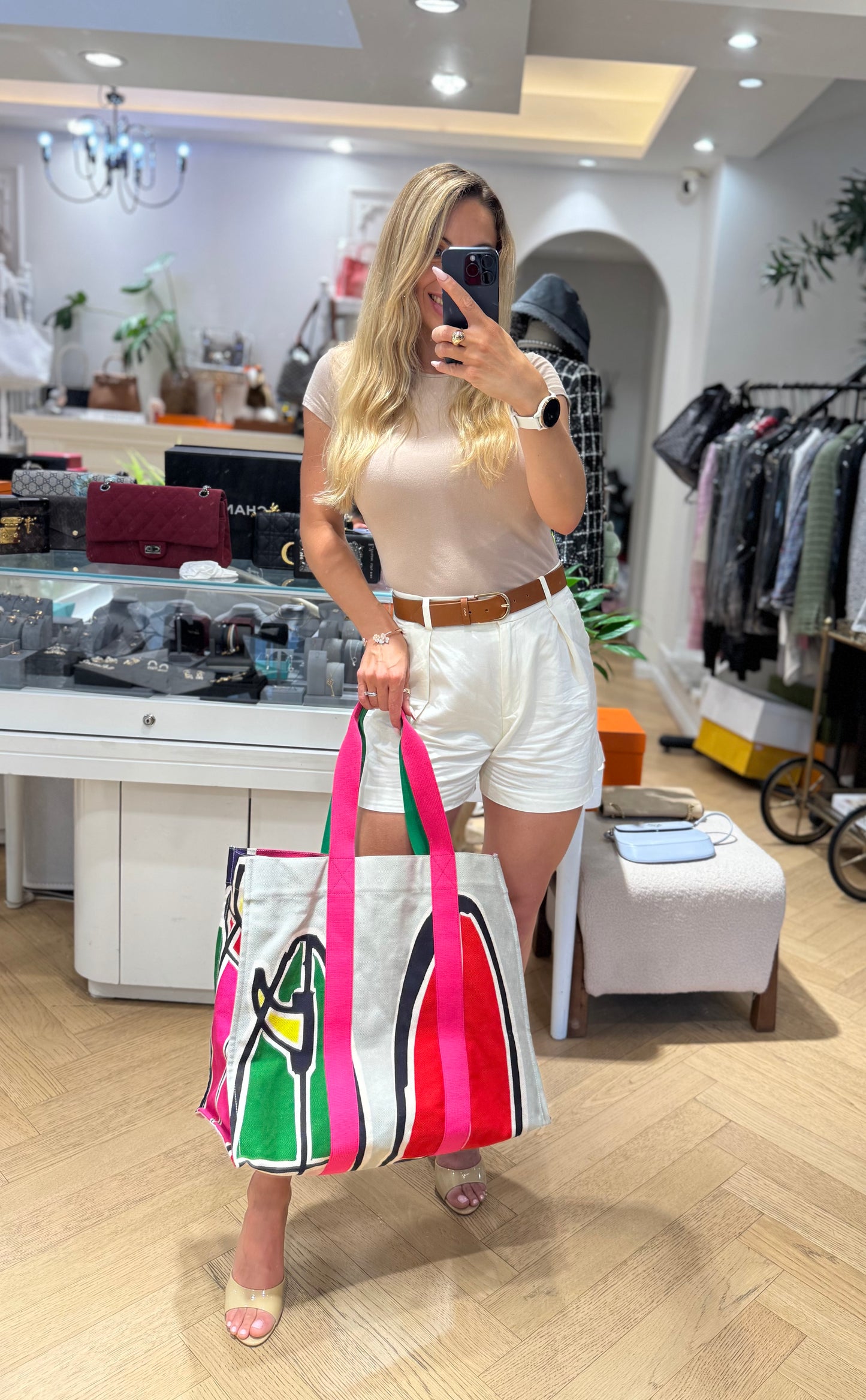 Pre-owned Certified Hermes 3 Surfs Canvas Multicolore Beach Bag, with pouch