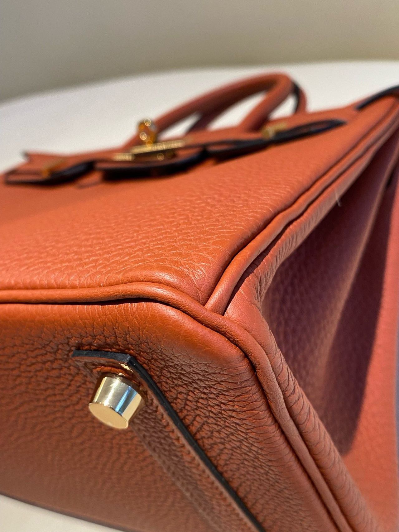 Pre-owned Certified Hermes Birkin 25 Cuivre 6C Togo Leather Golden Hw, 2016 (X), w/ lock & key, dust bag
