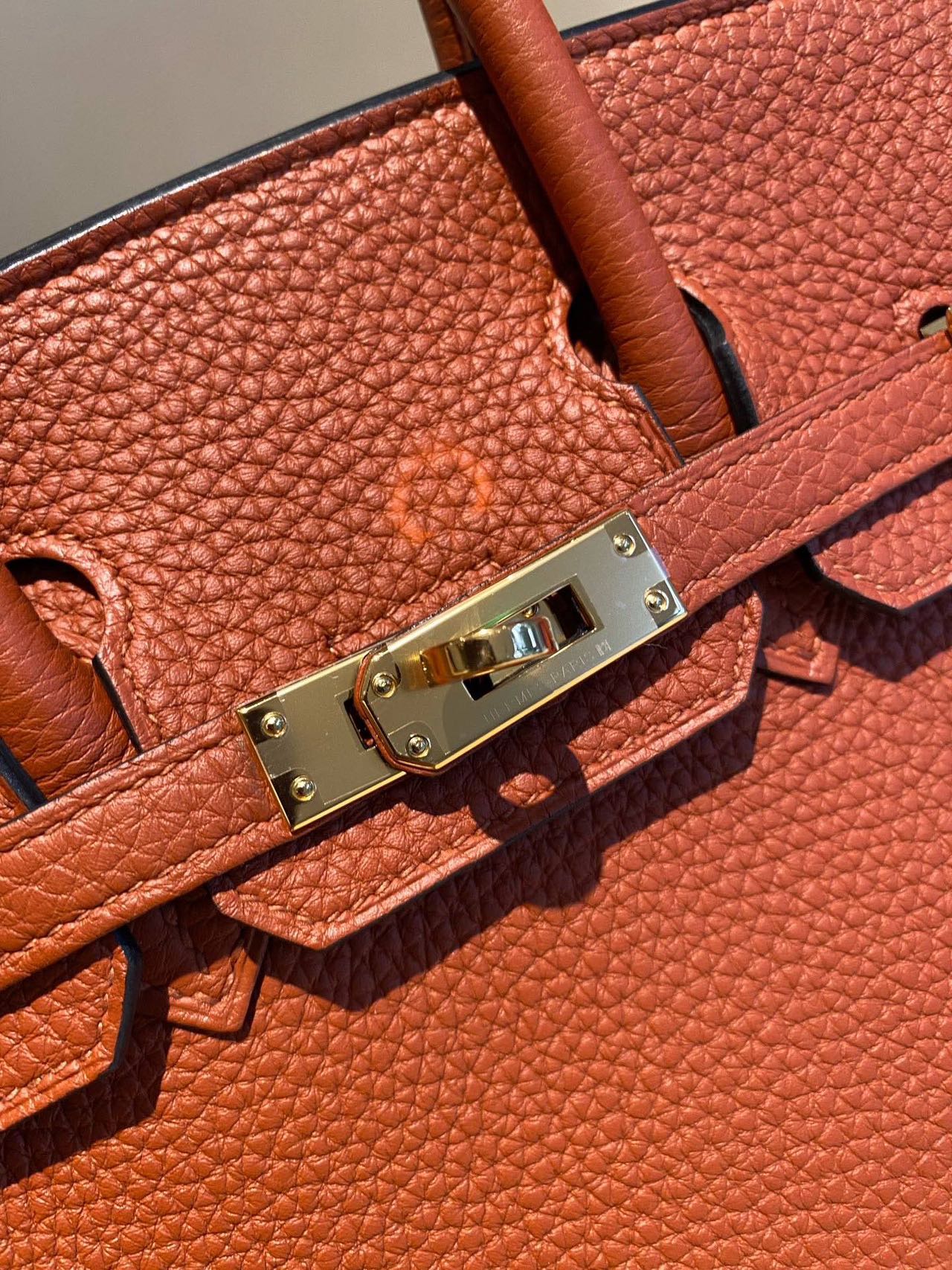 Pre-owned Certified Hermes Birkin 25 Cuivre 6C Togo Leather Golden Hw, 2016 (X), w/ lock & key, dust bag