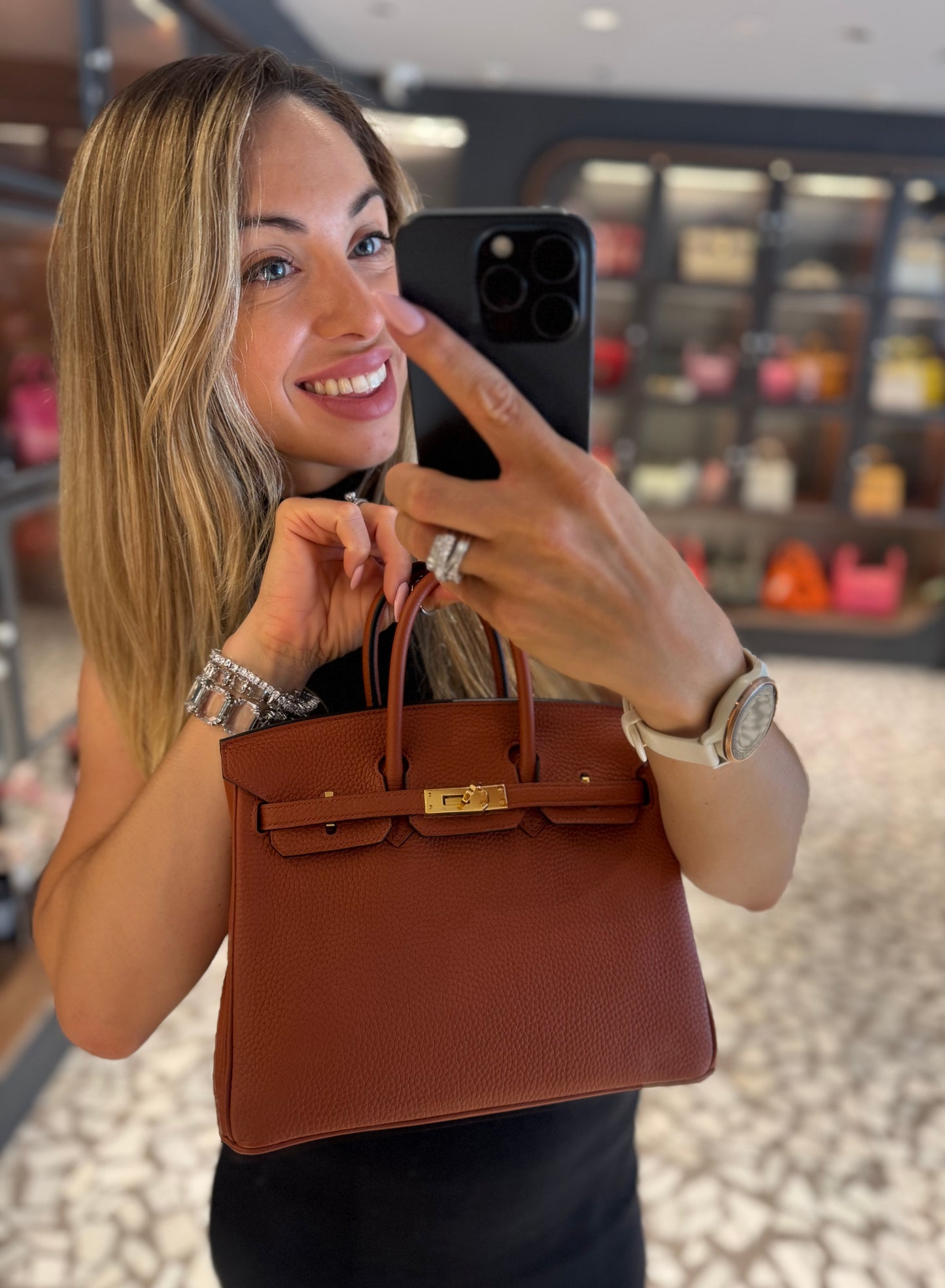 Pre-owned Certified Hermes Birkin 25 Cuivre 6C Togo Leather Golden Hw, 2016 (X), w/ lock & key, dust bag