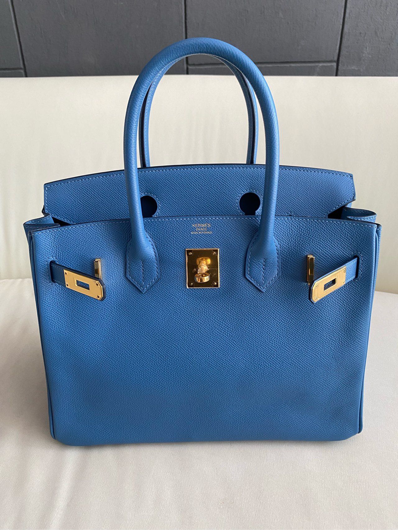 Pre-owned Certified Hermes Birkin 30 Blue Brighton 7e Epsom Leather with Golden Hardware, 2019 (D), with dust bag, lock&key