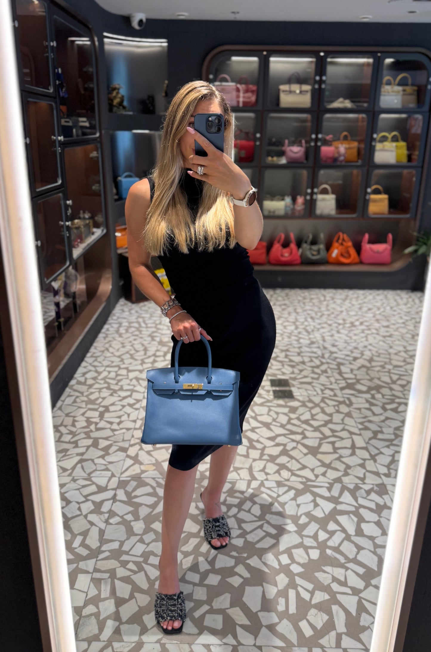 Pre-owned Certified Hermes Birkin 30 Blue Brighton 7e Epsom Leather with Golden Hardware, 2019 (D), with dust bag, lock&key