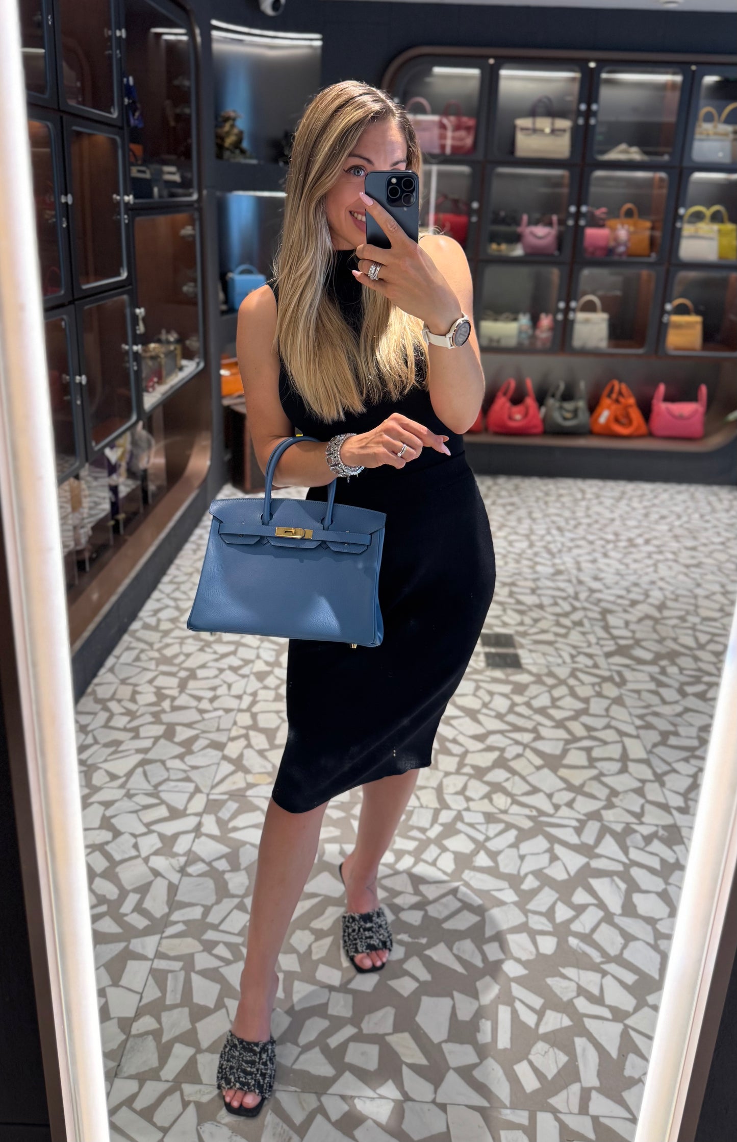 Pre-owned Certified Hermes Birkin 30 Blue Brighton 7e Epsom Leather with Golden Hardware, 2019 (D), with dust bag, lock&key