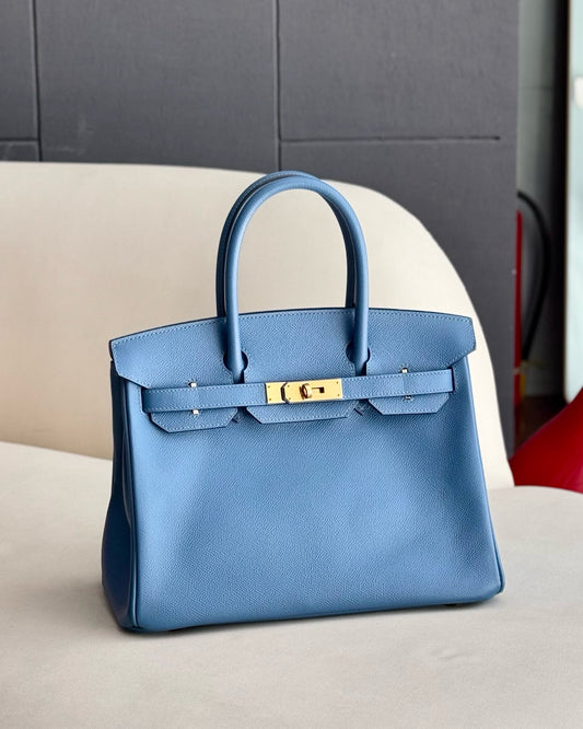 Pre-owned Certified Hermes Birkin 30 Blue Brighton 7e Epsom Leather with Golden Hardware, 2019 (D), with dust bag, lock&key