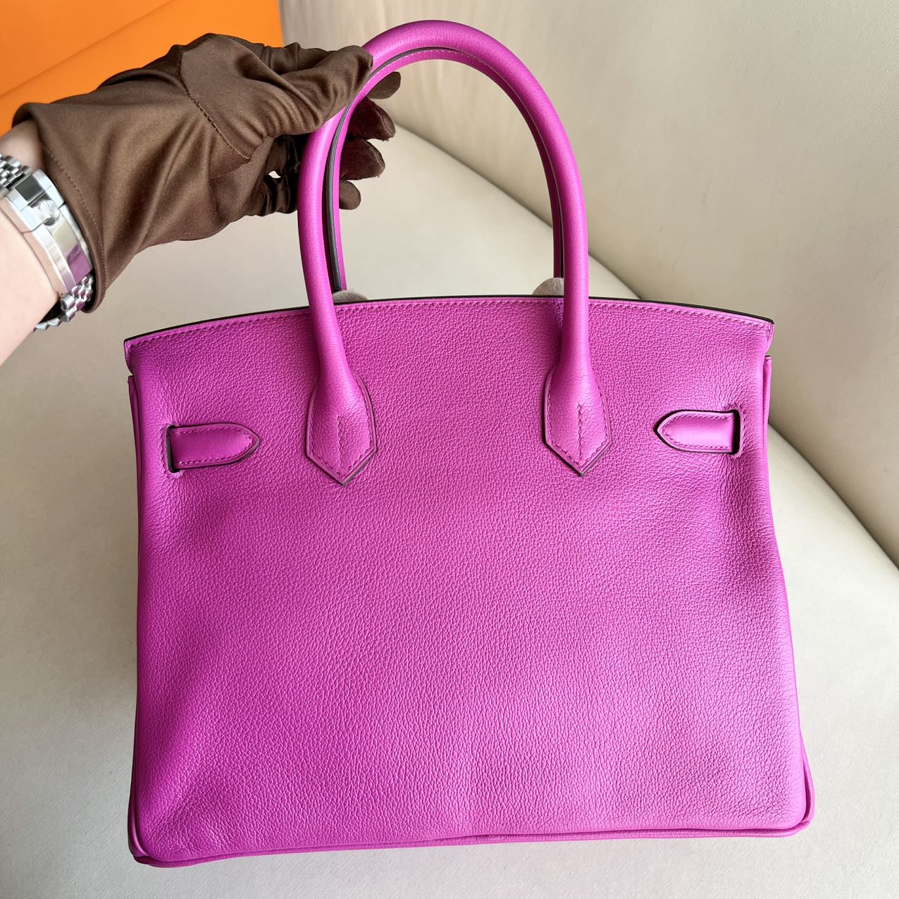 Pre-owned Certified Hermes Birkin 30 Magnolia 9l Novillo Leather Silver Hardware, 2018 (C), w/ Full Set - Box, Dust Bag, Lock & Key