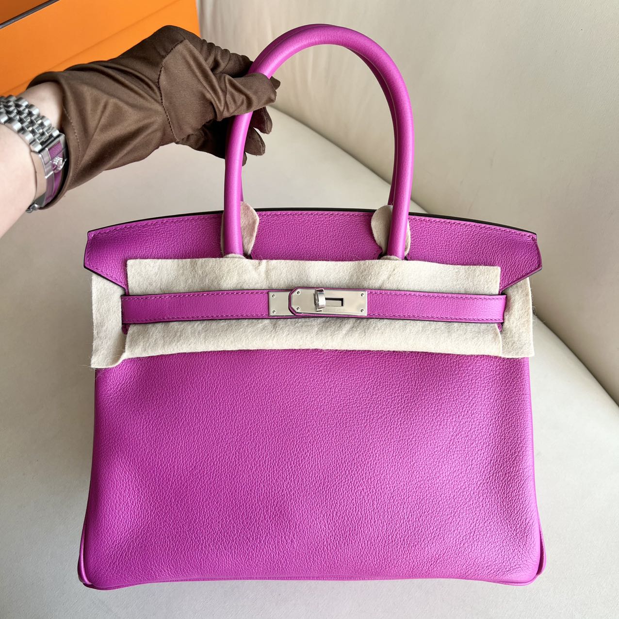 Pre-owned Certified Hermes Birkin 30 Magnolia 9l Novillo Leather Silver Hardware, 2018 (C), w/ Full Set - Box, Dust Bag, Lock & Key