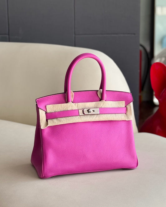Pre-owned Certified Hermes Birkin 30 Magnolia 9l Novillo Leather Silver Hardware, 2018 (C), w/ Full Set - Box, Dust Bag, Lock & Key