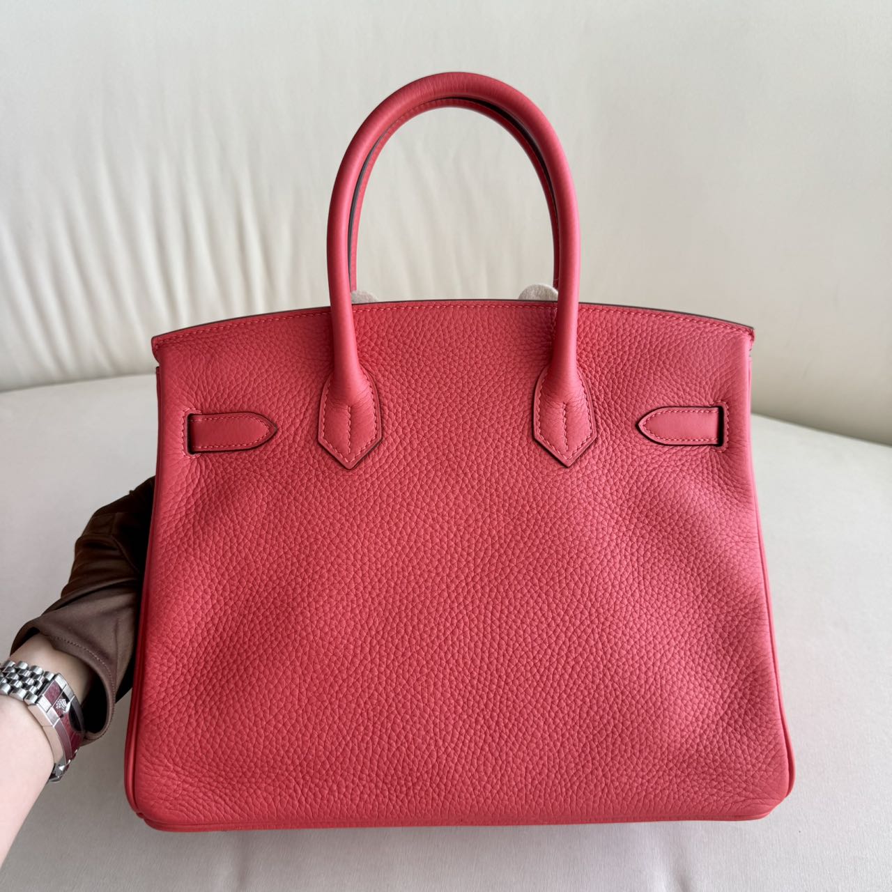 Pre-owned Certified Hermes Birkin 30 Rouge Pivoine 2R Togo Silver Hardware, 2015 (T), w/ Dust bag, lock&key