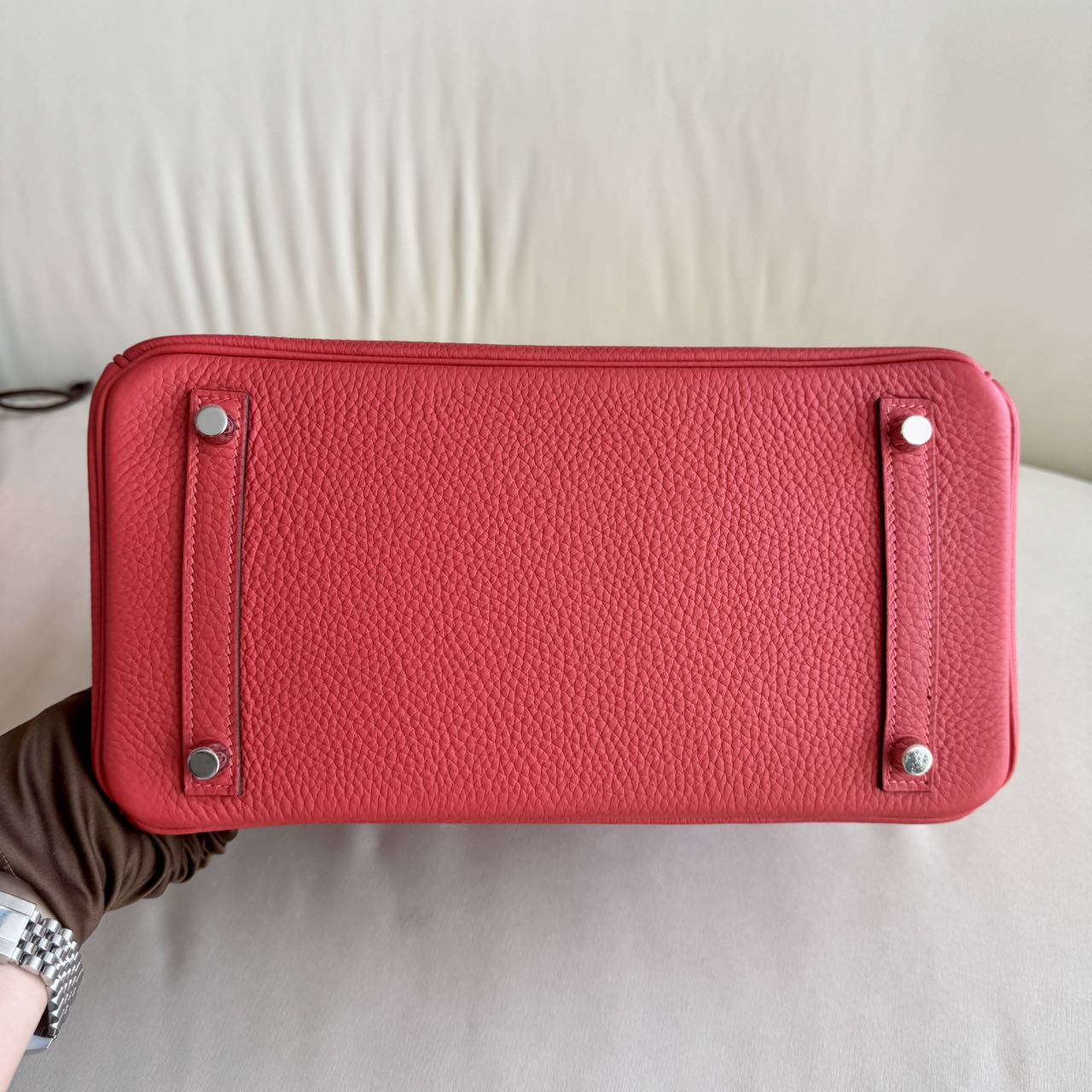 Pre-owned Certified Hermes Birkin 30 Rouge Pivoine 2R Togo Silver Hardware, 2015 (T), w/ Dust bag, lock&key