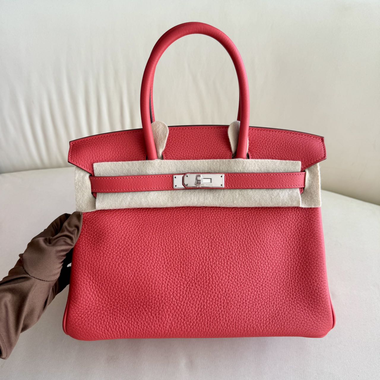 Pre-owned Certified Hermes Birkin 30 Rouge Pivoine 2R Togo Silver Hardware, 2015 (T), w/ Dust bag, lock&key