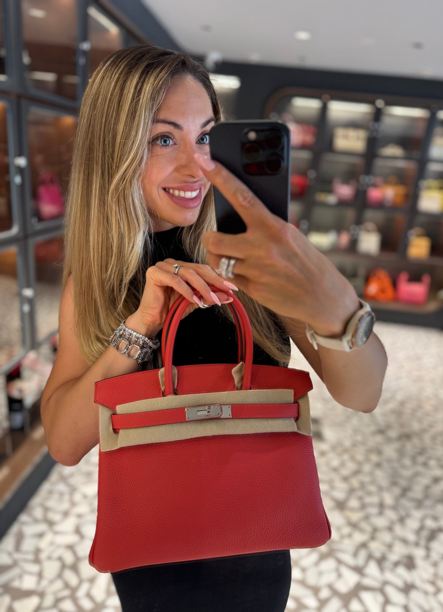 Pre-owned Certified Hermes Birkin 30 Rouge Pivoine 2R Togo Silver Hardware, 2015 (T), w/ Dust bag, lock&key