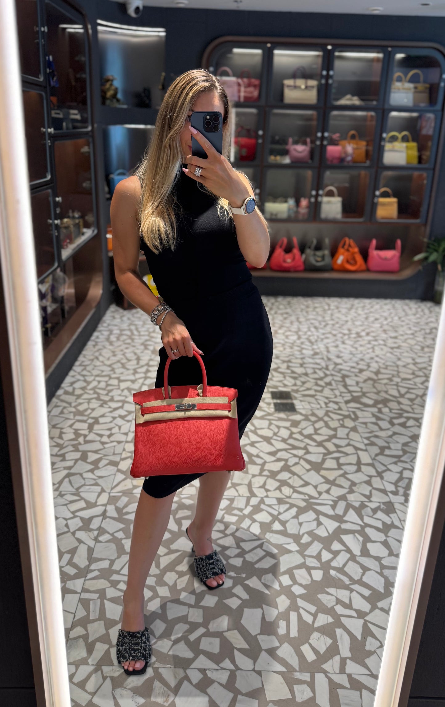 Pre-owned Certified Hermes Birkin 30 Rouge Pivoine 2R Togo Silver Hardware, 2015 (T), w/ Dust bag, lock&key