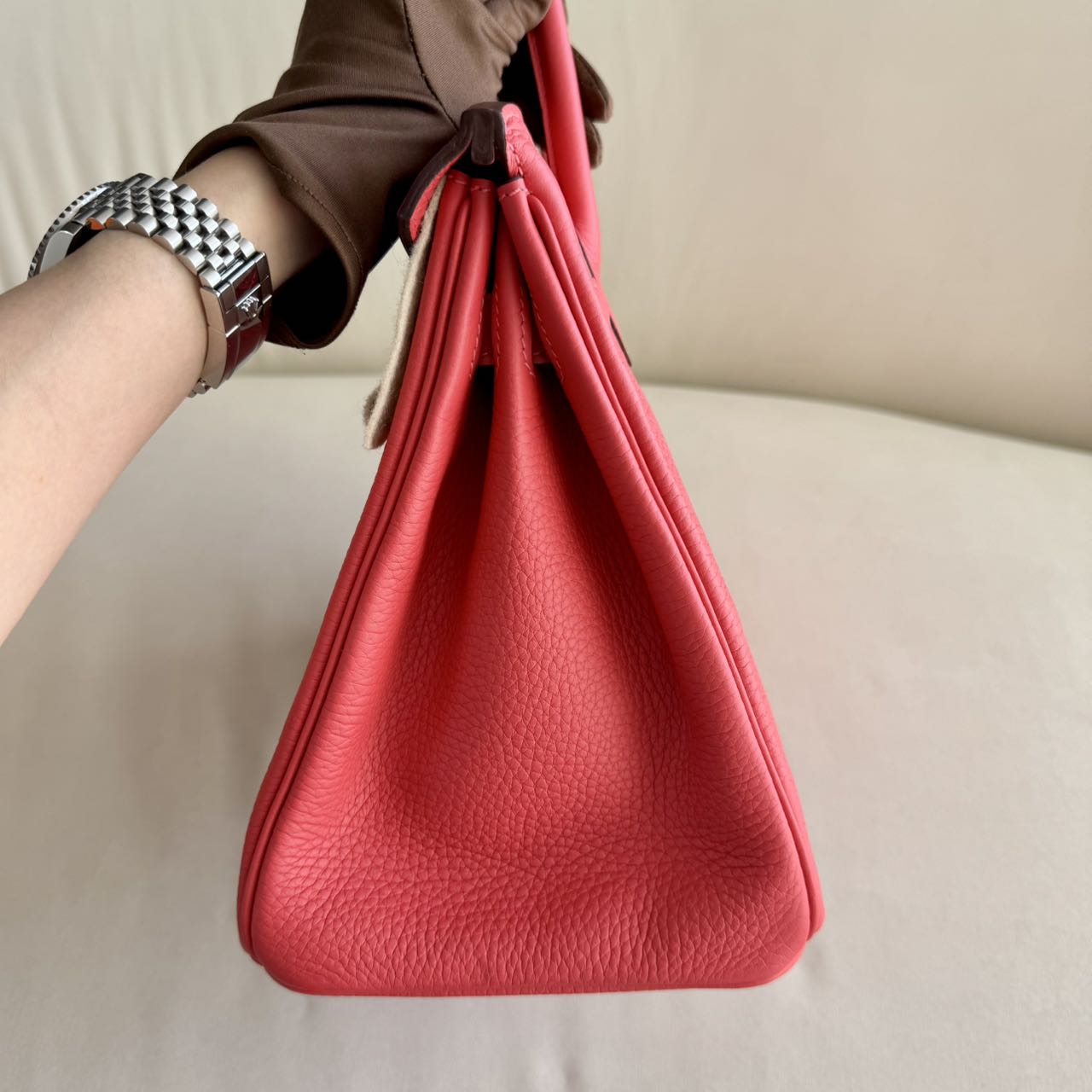 Pre-owned Certified Hermes Birkin 30 Rouge Pivoine 2R Togo Silver Hardware, 2015 (T), w/ Dust bag, lock&key