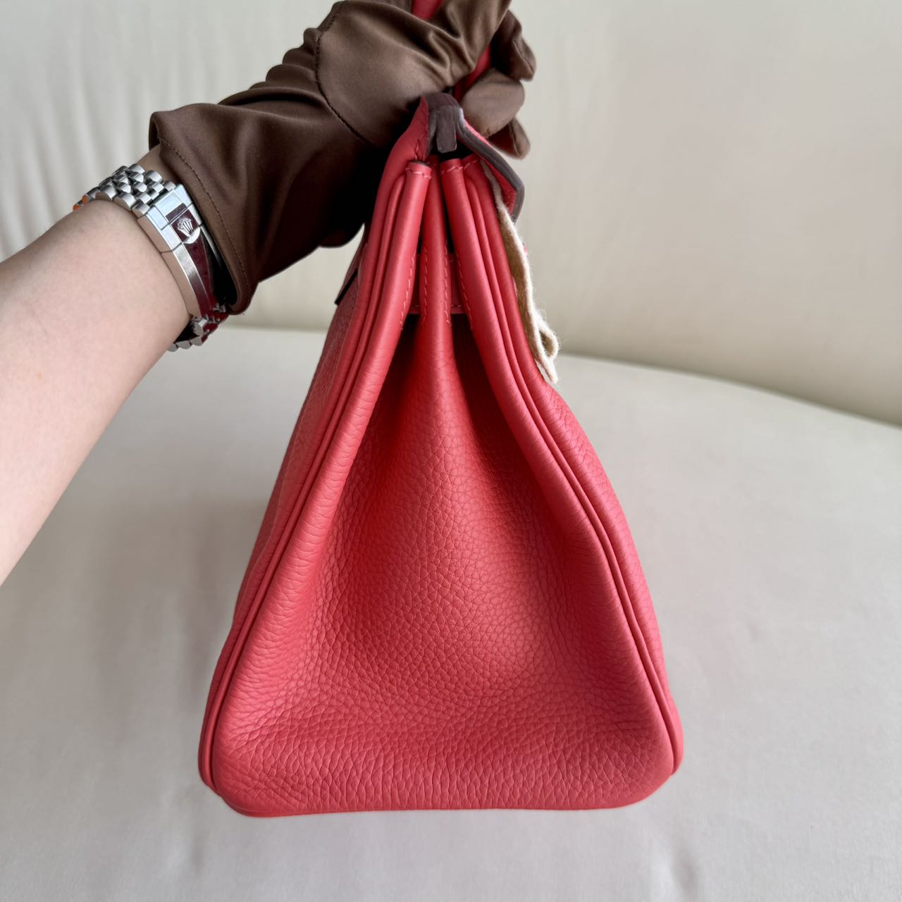 Pre-owned Certified Hermes Birkin 30 Rouge Pivoine 2R Togo Silver Hardware, 2015 (T), w/ Dust bag, lock&key