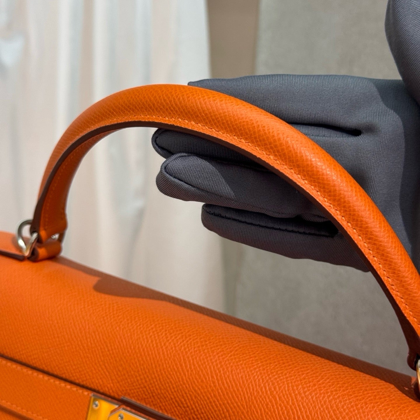 Pre-owned Certified Hermes Kelly 40 Hermes Orange Epsom Leather Silver Hardware, 2013, Full Set