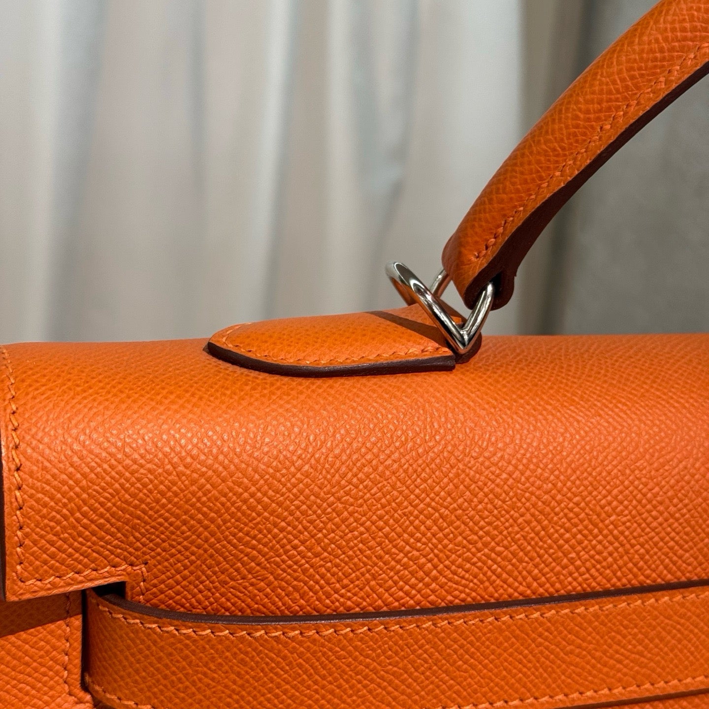 Pre-owned Certified Hermes Kelly 40 Hermes Orange Epsom Leather Silver Hardware, 2013, Full Set