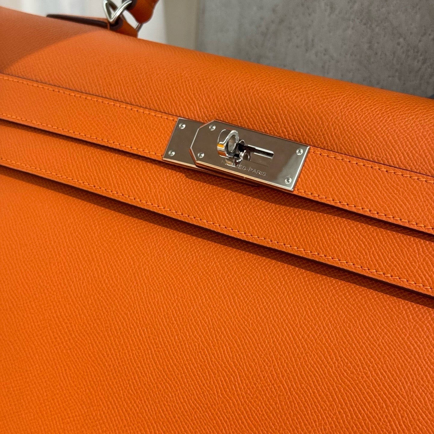 Pre-owned Certified Hermes Kelly 40 Hermes Orange Epsom Leather Silver Hardware, 2013, Full Set