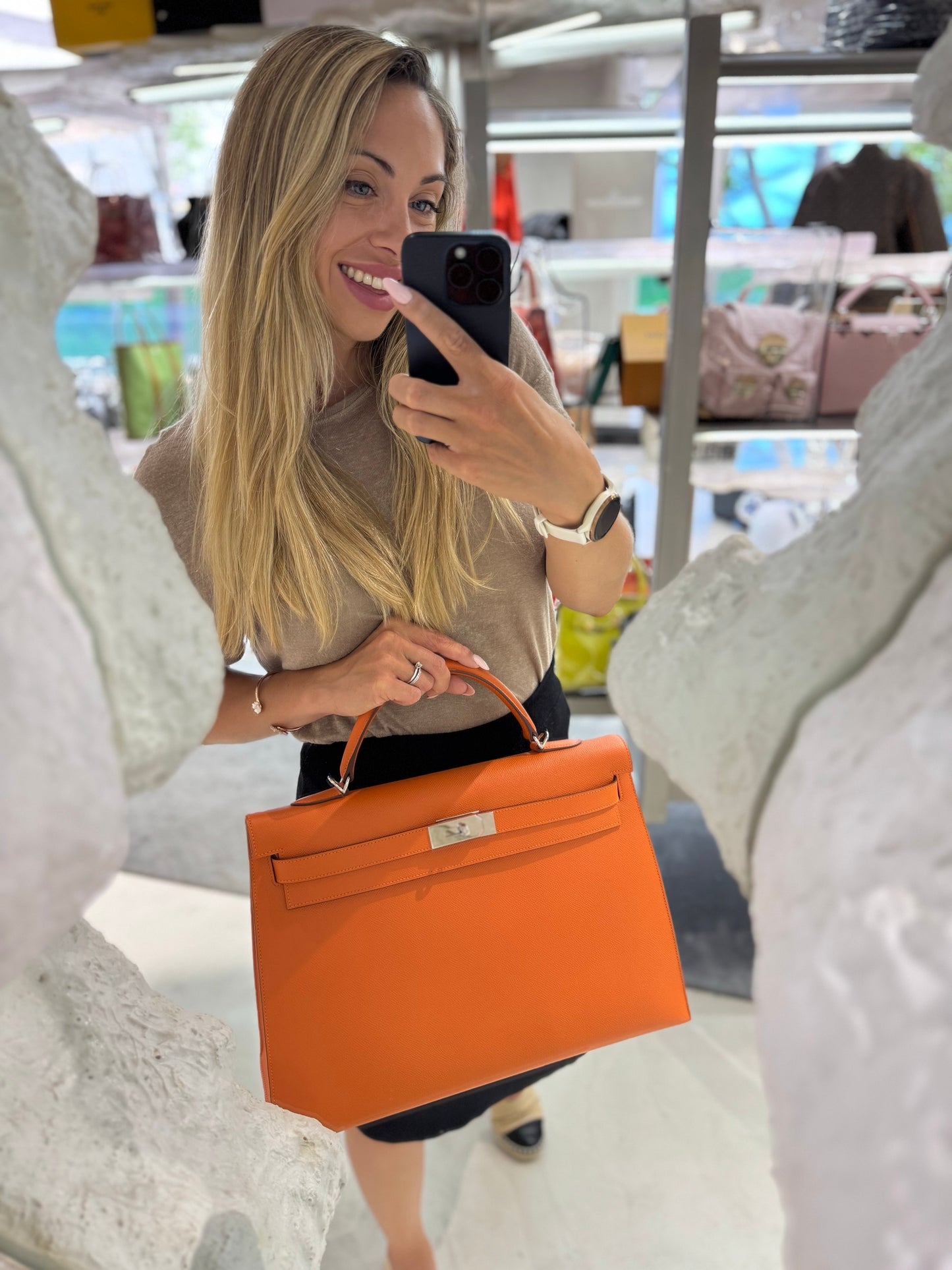 Pre-owned Certified Hermes Kelly 40 Hermes Orange Epsom Leather Silver Hardware, 2013, Full Set