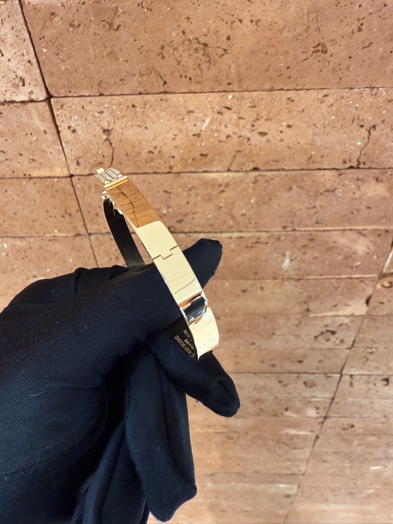Pre-owned Certified Hermes Kelly Diamond Bracelet 18K Rose Gold, D0.36ct, SH Size, w/ box