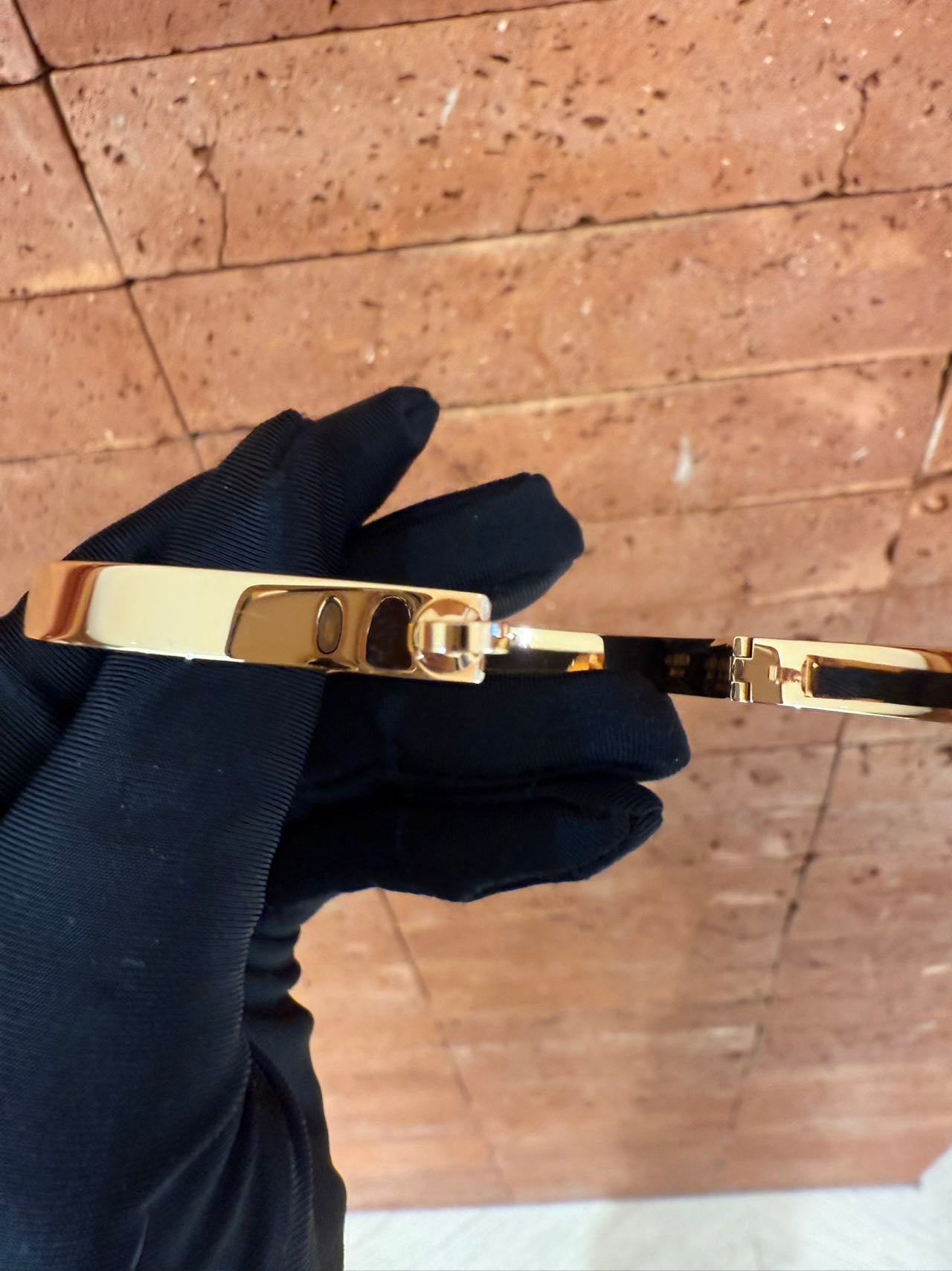 Pre-owned Certified Hermes Kelly Diamond Bracelet 18K Rose Gold, D0.36ct, SH Size, w/ box