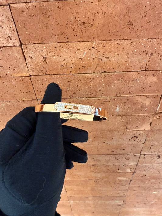 Pre-owned Certified Hermes Kelly Diamond Bracelet 18K Rose Gold, D0.36ct, SH Size, w/ box